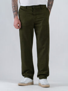 ESTASI Pantalone loose fit in cotone con elastico in vita BAGGIO Verde (1)