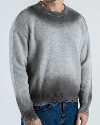 Maglione in cotone crop sfumato con strappi sul fondo 1272 Grigio 1 Nuovi Arrivi