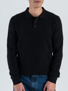 SEINSE Polo regular in cotone a costine con manica lunga MI3117SS Nero1