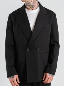 Abito intero regular con giacca over a un petto e mezzo + Pantalone gamba larga BARI Nero (4)