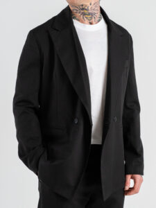 Abito intero regular con giacca over a un petto e mezzo + Pantalone gamba larga BARI Nero (7)