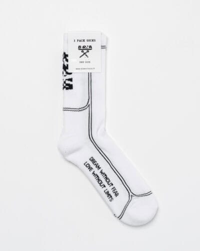 BERNA Calze in spugna unisex tg. unica con scritta sul retro nera a contrasto Bianca