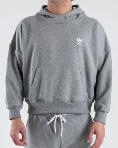 BERNA Felpa boxy fit leggera con cappuccio oblò 261057 Grigio Melange