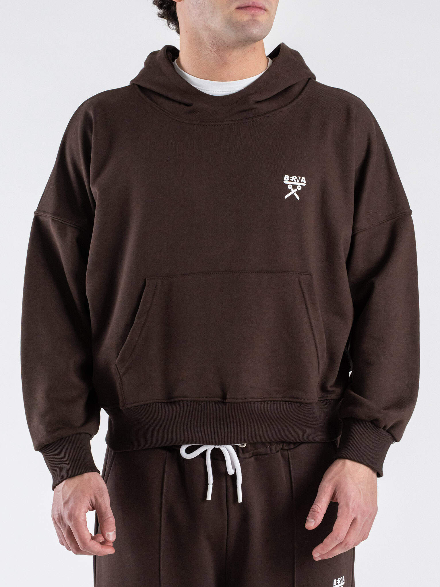 BERNA Felpa boxy fit leggera con cappuccio oblò 261057 Moro