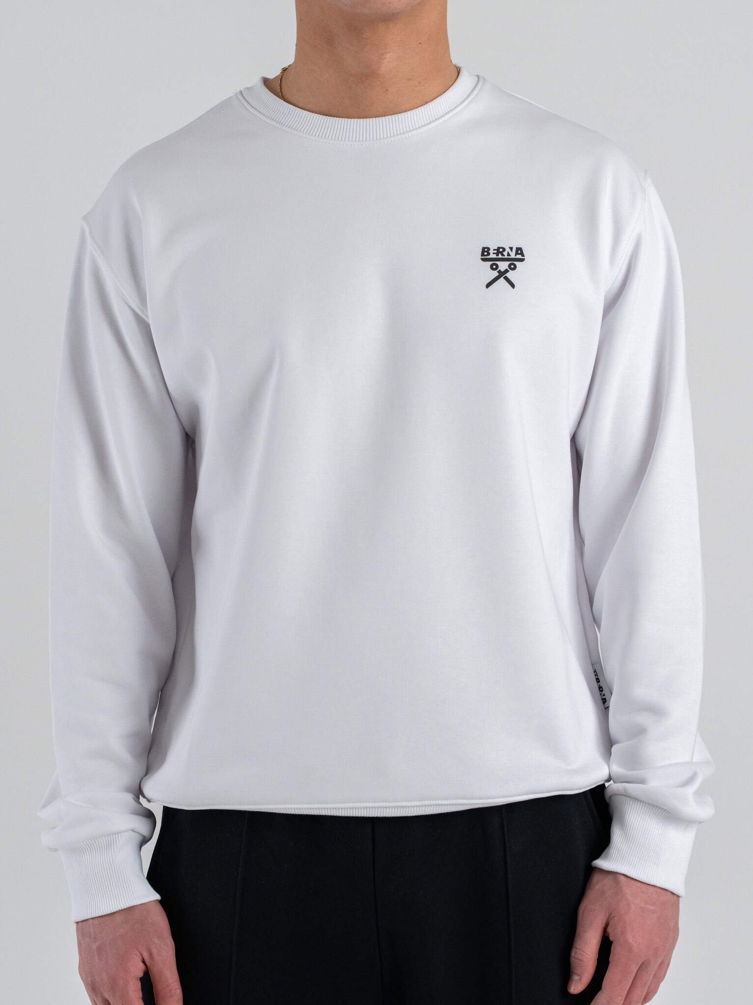 BERNA Felpa regular girocollo in cotone leggero 261053 Bianco