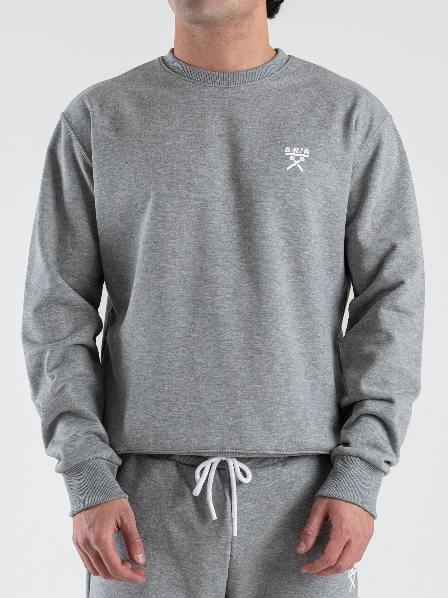 BERNA Felpa regular girocollo in cotone leggero 261053 Grigio Melange
