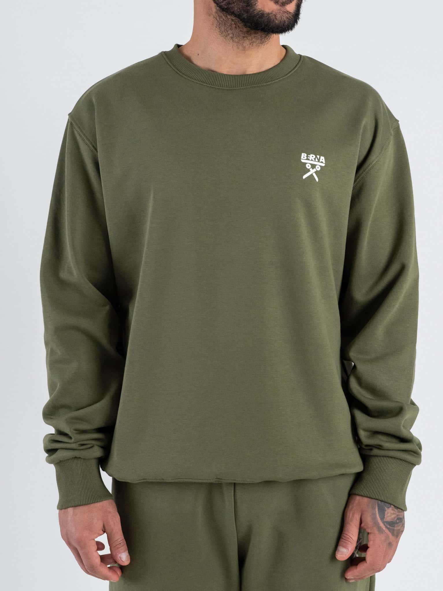 BERNA Felpa regular girocollo in cotone leggero 261053 Muschio