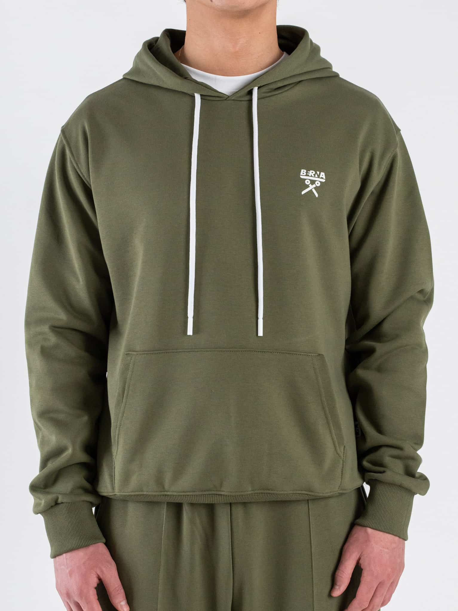 BERNA Felpa regular in cotone leggero con cappuccio 261052 Muschio