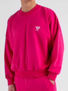 BERNA Felpa vintage fit in cotone girocollo 261051 Fucsia (2)