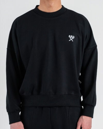 BERNA Felpa vintage fit in cotone leggero girocollo 261051 Nero