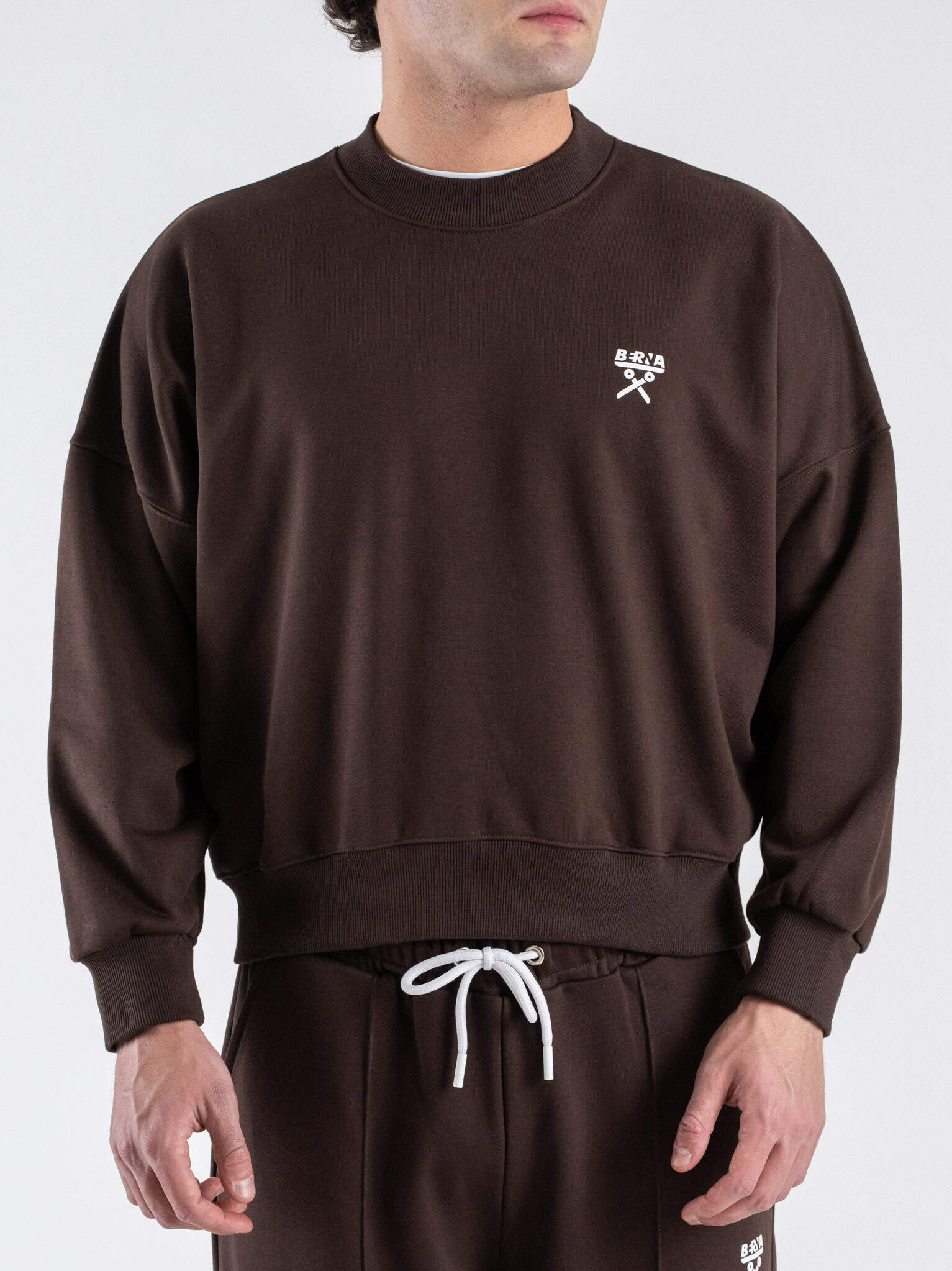 BERNA Felpa vintage fit in cotone leggero girocollo 261051 Moro