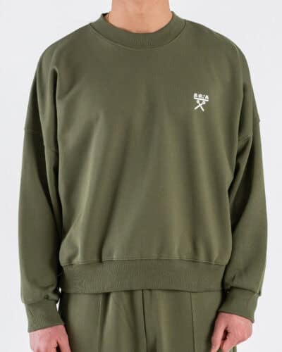 BERNA Felpa vintage fit in cotone leggero girocollo 261051 Muschio