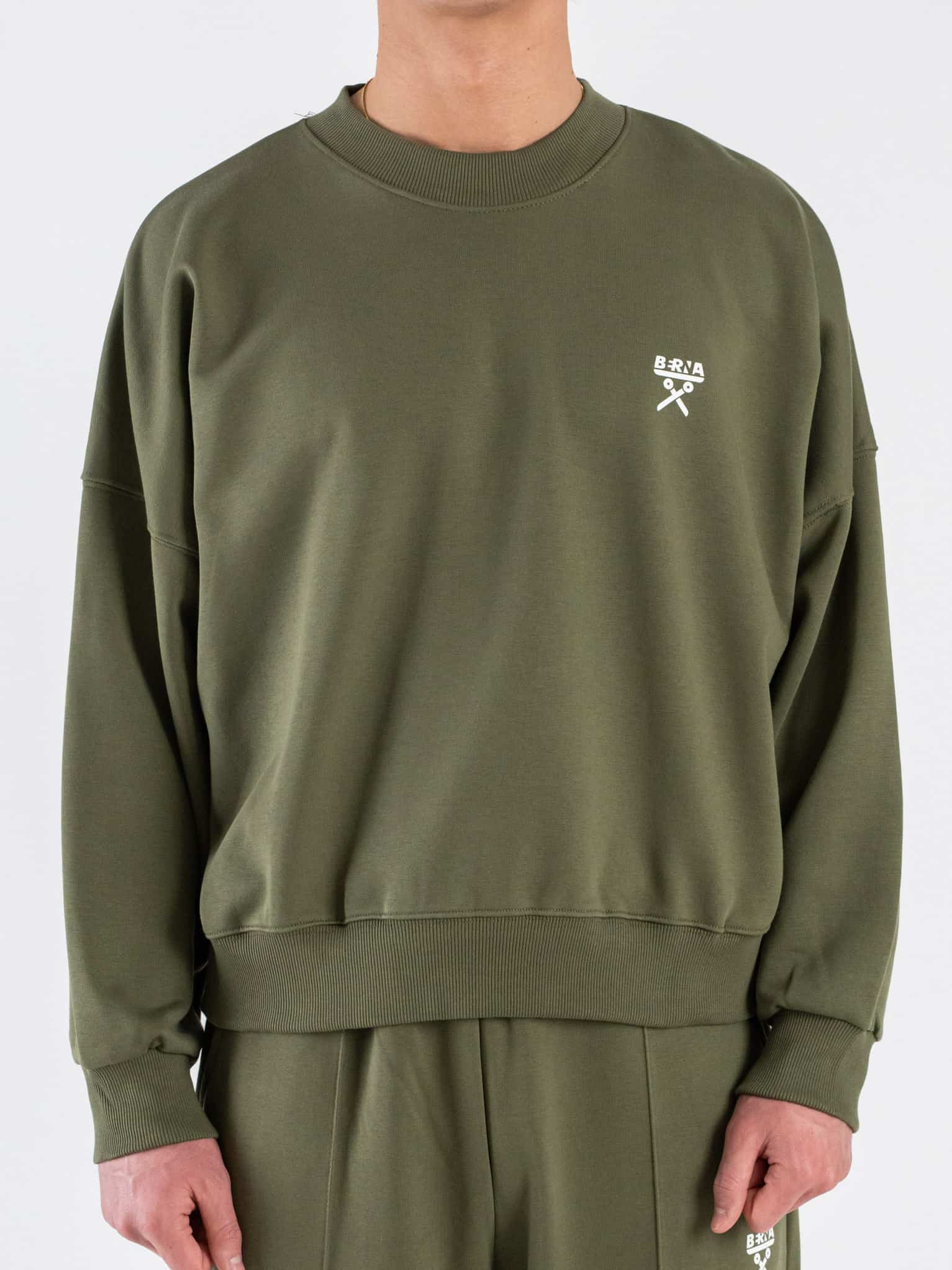 BERNA Felpa vintage fit in cotone leggero girocollo 261051 Muschio