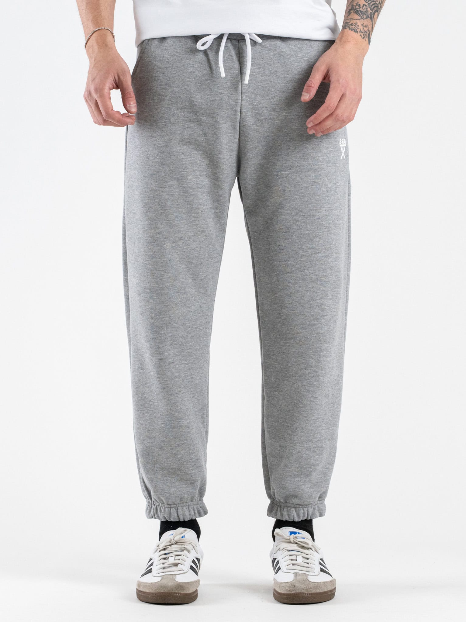 BERNA Pantalone tuta in cotone leggero con polsini 261058 Grigio Melange