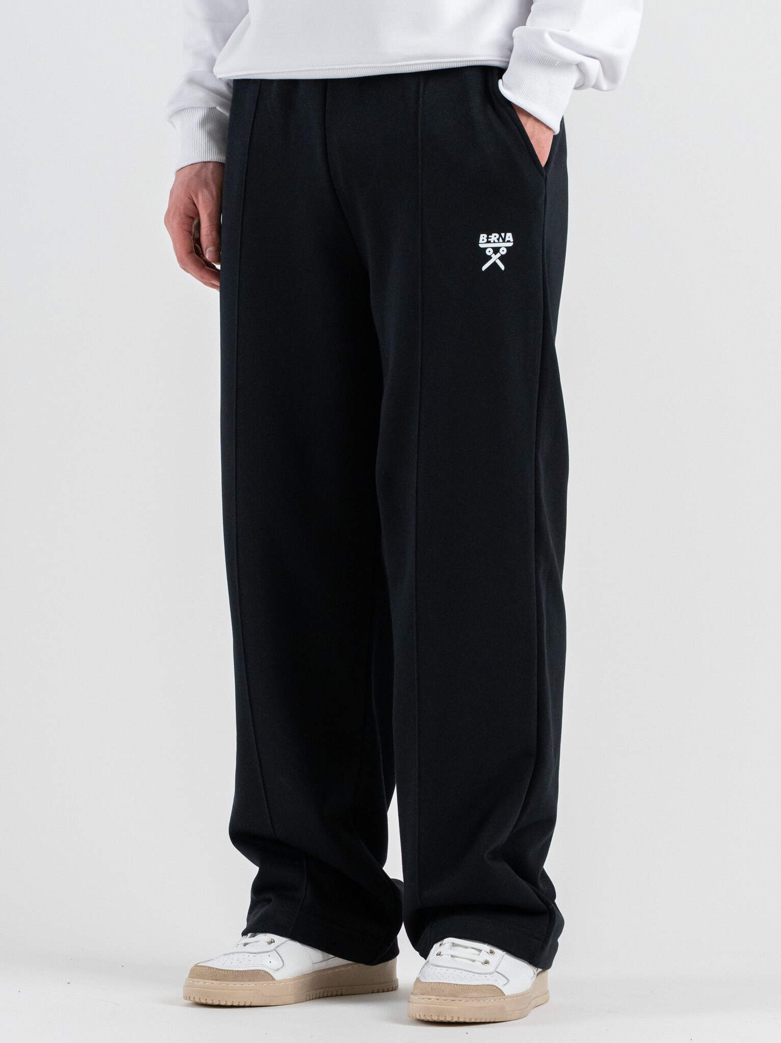 BERNA Pantalone tuta over in cotone leggero a palazzo 261056 Nero