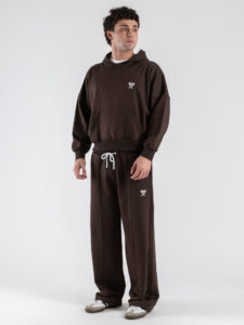 BERNA Pantalone tuta over in cotone leggero a palazzo 261056 Moro (1)