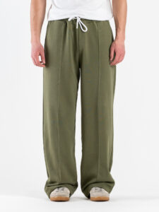 BERNA Pantalone tuta over in cotone leggero a palazzo 261056 Muschio (1)
