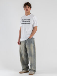 BERNA T-shirt over in cotone con scritta dal primo sguardo frontale 261114 Bianco (1)