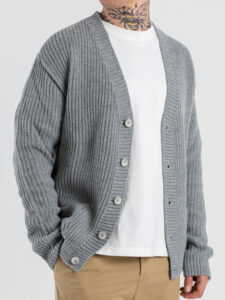 BL11 Cardigan regular misto lana con scollo a V 2424363 Grigio (2)