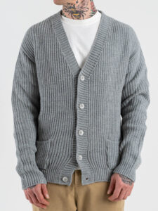 BL11 Cardigan regular misto lana con scollo a V 2424363 Grigio (6)