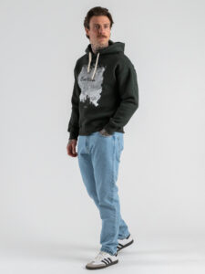 BL11 Felpa regular con cappuccio e stampa CORTINA57 Verde Militare (1)