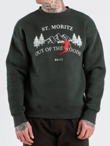 BL11 Felpa regular girocollo in cotone con stampa ST.MORITZ Verde Militare (3)