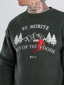 BL11 Felpa regular girocollo in cotone con stampa ST.MORITZ Verde Militare (4)