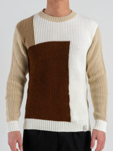 BL11 Maglione regular girocollo lavorato in fantasia geometrica CASTELLANA Beige (4)