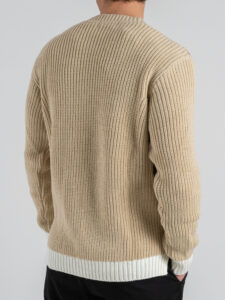 BL11 Maglione regular girocollo lavorato in fantasia geometrica CASTELLANA Beige (5)