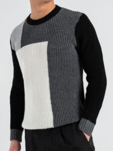 BL11 Maglione regular girocollo lavorato in fantasia geometrica CASTELLANA Nero (2)