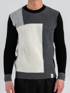 BL11 Maglione regular girocollo lavorato in fantasia geometrica CASTELLANA Nero (4)