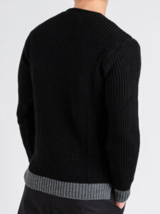 BL11 Maglione regular girocollo lavorato in fantasia geometrica CASTELLANA Nero (5)