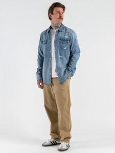 GIANNI LUPO Camicia di jeans slim in cotone con rotture e particolari colorati GL6520Q (1)