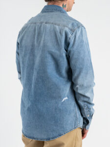 GIANNI LUPO Camicia di jeans slim in cotone con rotture e particolari colorati GL6520Q (5)