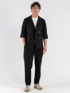 GIANNI LUPO Giacca da coordinato regular a doppiopetto con manica a 34 GL003LT Black (1)