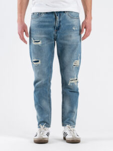 GIANNI LUPO Jeans carrot slavato con rotture e toppe GL6517Q Azzurro Chiaro (1)