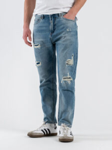 GIANNI LUPO Jeans carrot slavato con rotture e toppe GL6517Q Azzurro Chiaro (3)