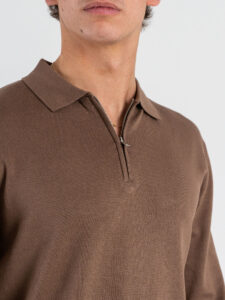 GIANNI LUPO Polo regular in tinta unita con zip GL35205 Tobacco (3)