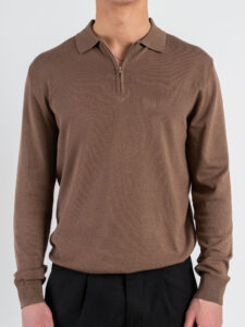 GIANNI LUPO Polo regular in tinta unita con zip GL35205 Tobacco (4)