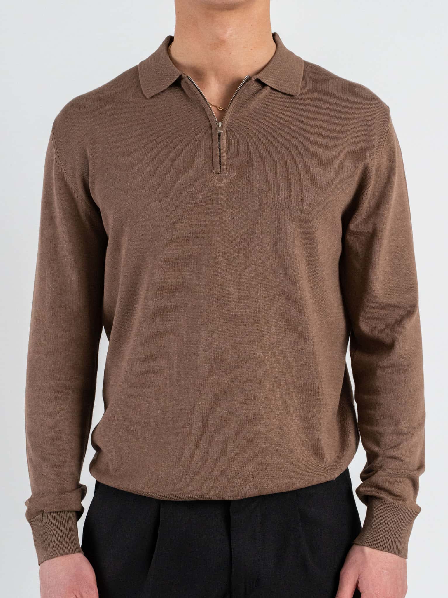 GIANNI LUPO Polo regular in tinta unita con zip GL35205 Tobacco