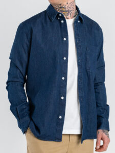 ONLY&SONS Camicia comoda di jeans in cotone con tasca ORSON 22036600 Dark Blu Denim (2)