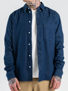 ONLY&SONS Camicia comoda di jeans in cotone con tasca ORSON 22036600 Dark Blu Denim (4)