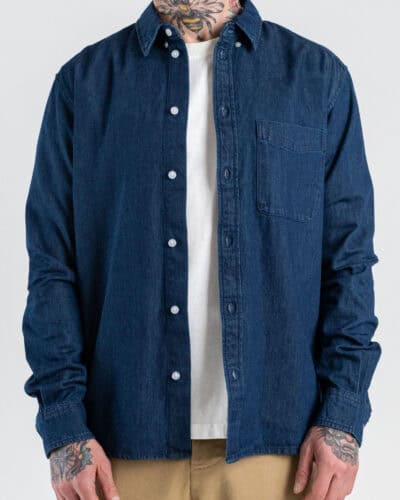 ONLY&SONS Camicia comoda di jeans in cotone con tasca ORSON 22036600 Dark Blu Denim