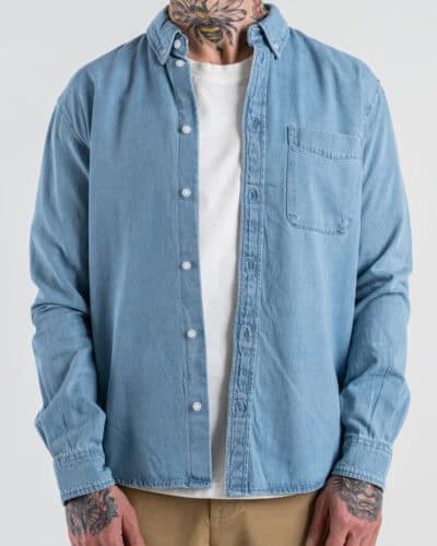 ONLY&SONS Camicia comoda di jeans in cotone con tasca ORSON 22036600 Light Blue Denim