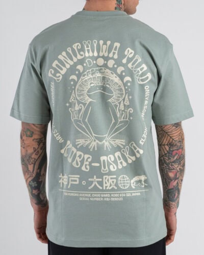 ONLY&SONS T-shirt over in cotone con stampa rana fronte/retro FRED 22038836 Iceberg Green
