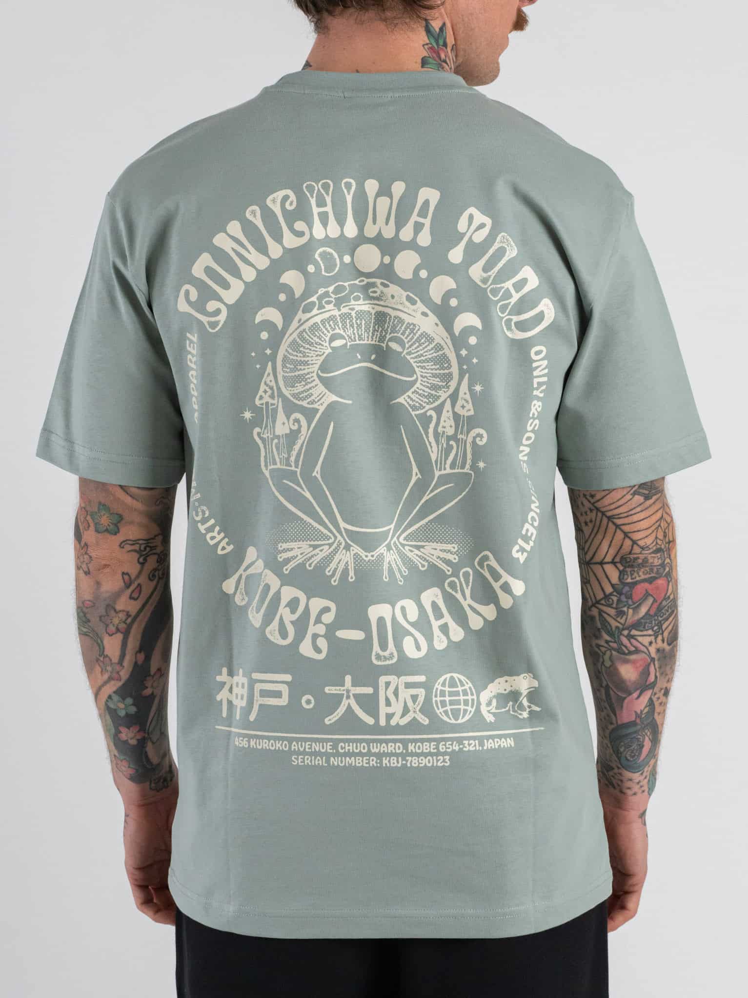 ONLY&SONS T-shirt over in cotone con stampa rana fronte/retro FRED 22038836 Iceberg Green