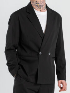 OVER-D Abito Relaxed fit con Giacca un petto e mezzo + Pantalone con elastico in vita OE1S2S6A41 Nero (2)