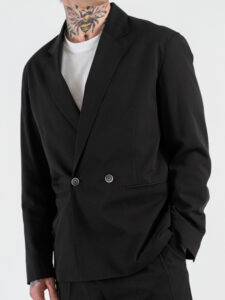 OVER-D Abito Relaxed fit con Giacca un petto e mezzo + Pantalone con elastico in vita OE1S2S6A41 Nero (6)