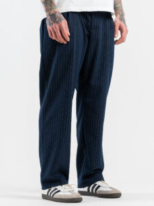 Pantalone loose fit gessato con pences 246 Blu (3)