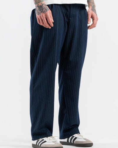 Pantalone loose fit gessato con pences 246 Blu